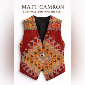 Matt Camron Southwestern Tapestry Vest Wool Western Cowboy Ranch Style Size S